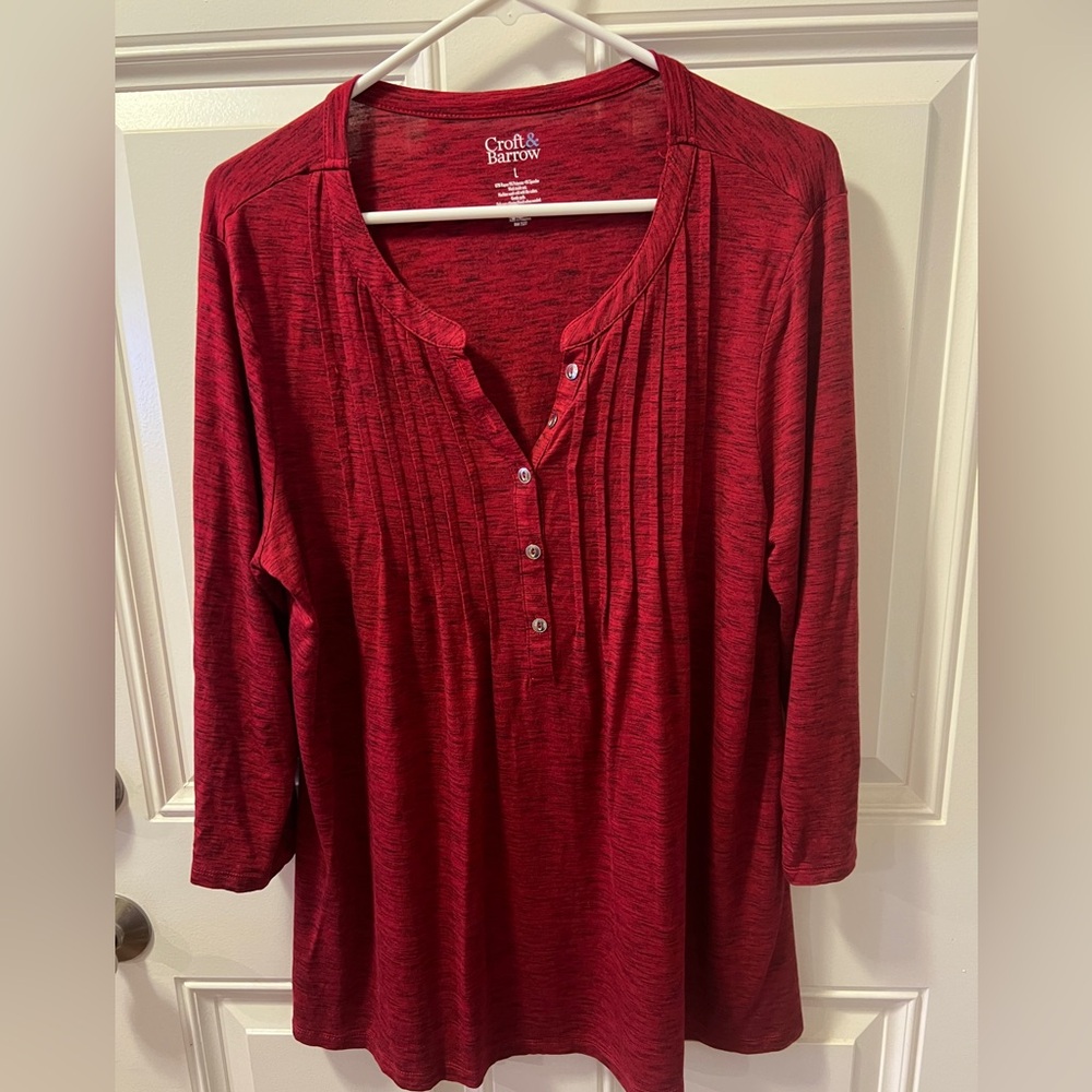 Croft & Barrow Red Pleated 3/4 Sleeve Blouse